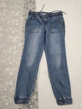 Tinseltown Women's Light Blue Boyfriend Jean Joggers with Elastic Waist